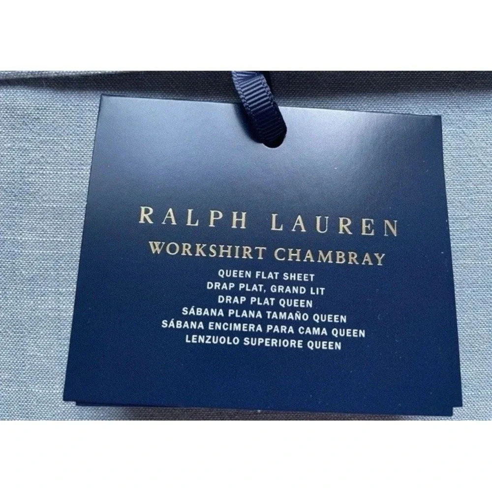 New Ralph Lauren Flat & Fitted Sheet Queen Workshirt Chambray Sheet Set - Picture 2 of 7